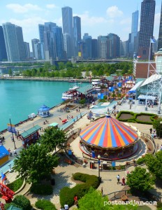 The view of the Navy Pier from top of the ferris wheel there. 