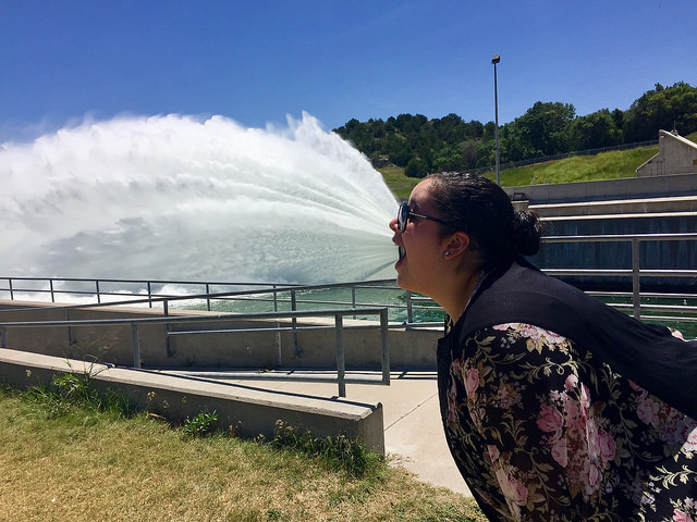Meghan had a great idea for a funny photo at the dam at Lake McConaughy.