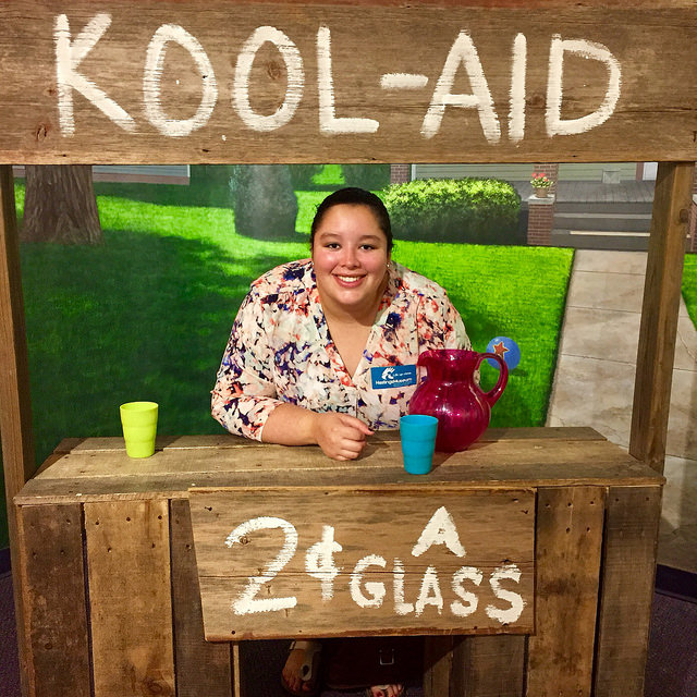 Our daughter, Meghan, took her turn at the Kool-Aid stand photo booth at the Hastings Museum. 
