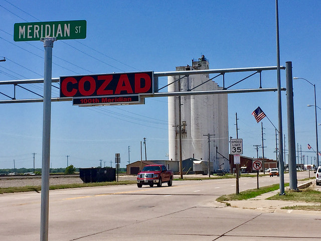 The 100th Meridian is nicely marked in Cozad, Nebraska, which even has a street named Meridian. 