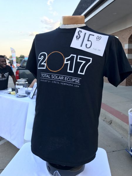 We sold several hundred of these 2017 total solar eclipse t-shirts during eclipse festivities in downtown Crete, Nebraska.