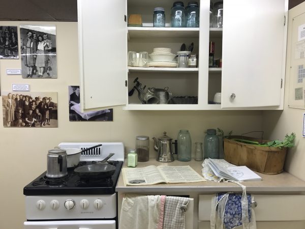 This replica of a 1940s kitchen showed the types of dishes and equipment used to make food for the North Platte Canteen.