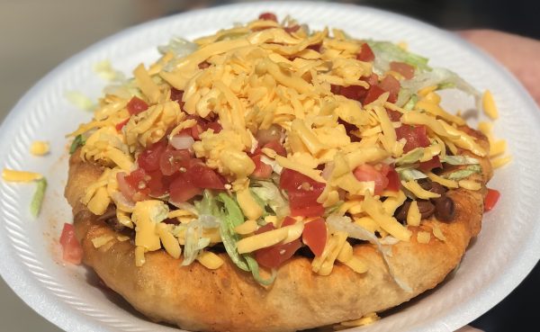 One of the many homemade Indian Tacos we sampled at the National Indian Taco Championships in Pawhuska, Oklahoma.