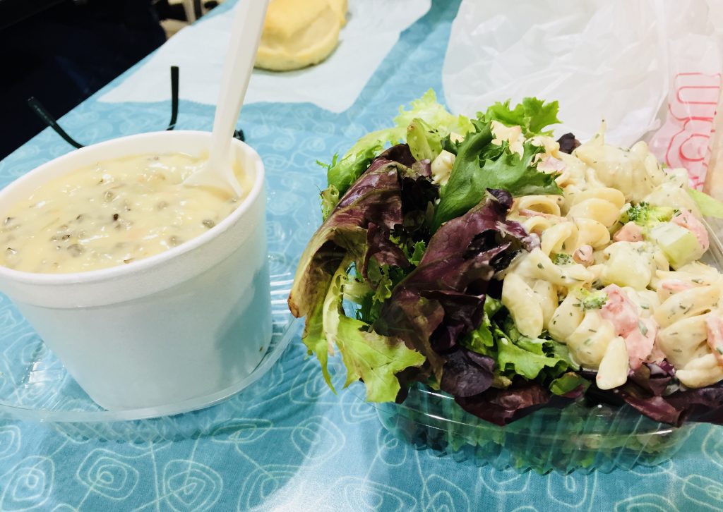 Salad Brothers wild rice soup, mixed greens, and ranch pasta salad, Rochester, Minnesota
