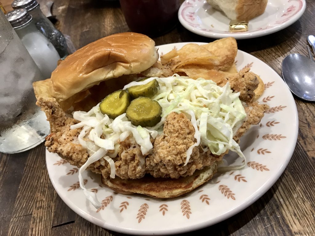 Fried chicken sandwich at The Pioneer Woman Mercantile in Pawhuska, Oklahoma. 