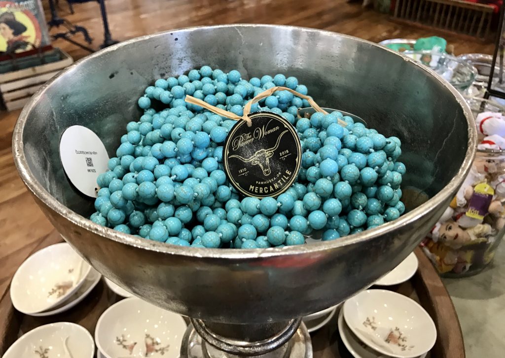 Turquoise colored beads at The Pioneer Woman Mercantile in Pawhuska, Oklahoma.