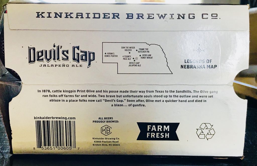Devil's Gap from Kinkaider Brewing Co. in Broken Bow, Nebraska. 