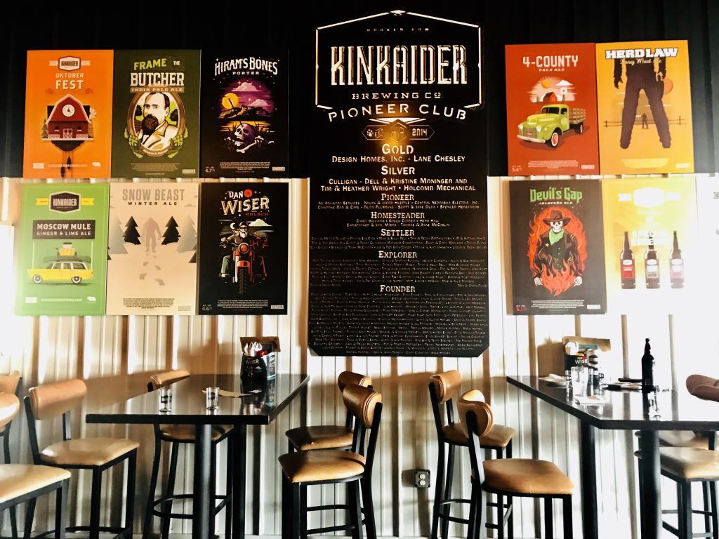 We admired all of the unique beer bottle labels at Kinkaider Brewing Co. in Broken Bow, Nebraska.