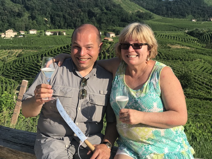 Massi the Driver and his wife, Deb, took us to Cartizze Hill where they grow the very best grapes for producing Prosecco. 