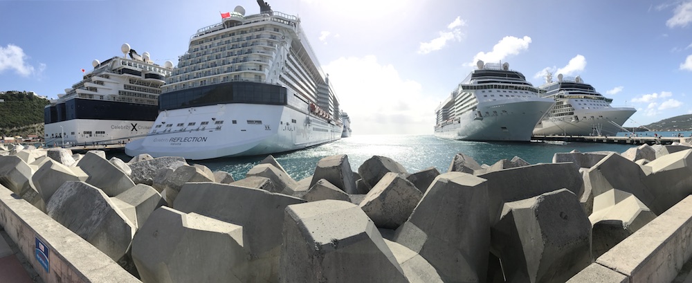 Four Celebrity Cruises ships in port at the same time in St. Maarten .