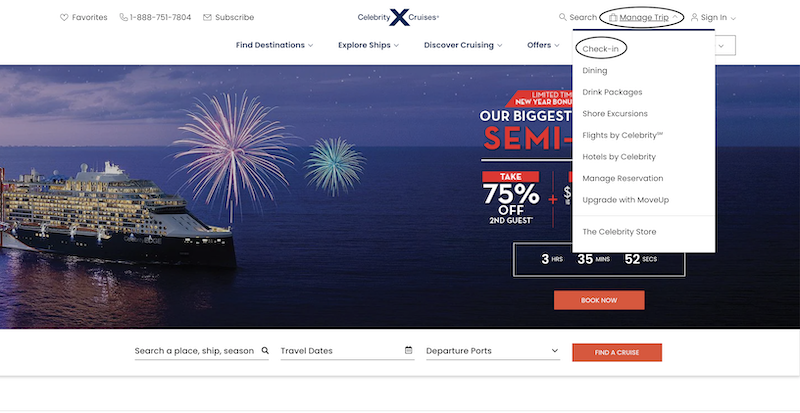 Celebrity Cruises Embarkation day website screenshot