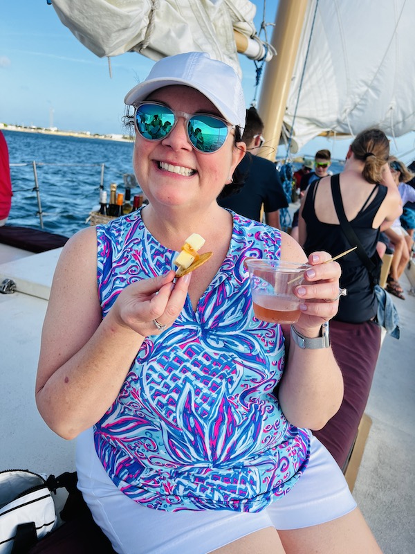 Ann Teget snacking on Danger Charter sunset cruise